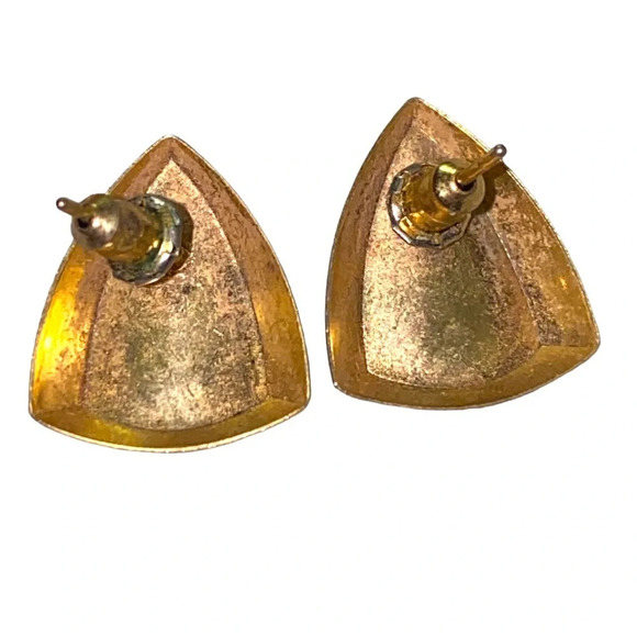 Vintage Navy Blue Enamel Gold Tone Pierced Earrings - Picture 3 of 3